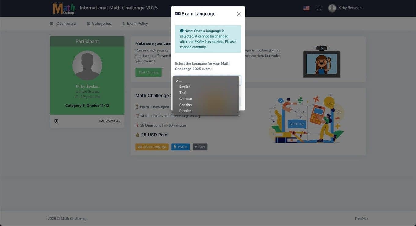 Step 4: Choose your exam language