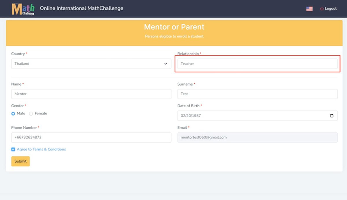 Step 6: Fill in your mentor details