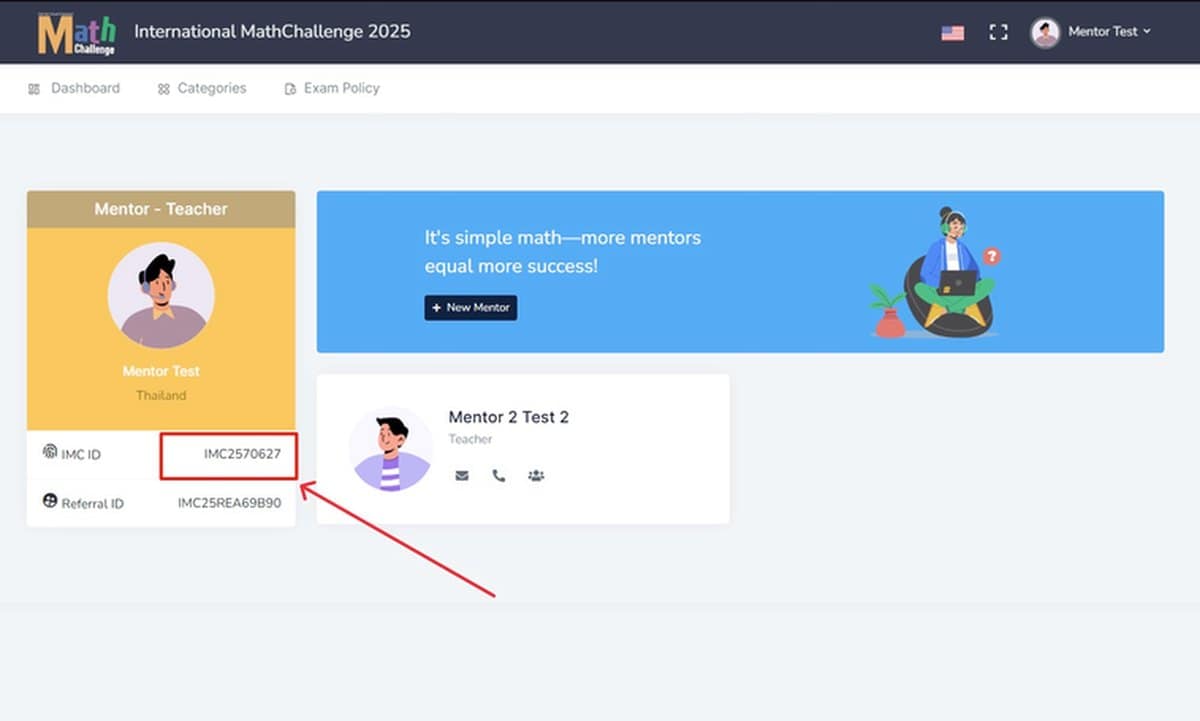 Mentor referral code on the dashboard